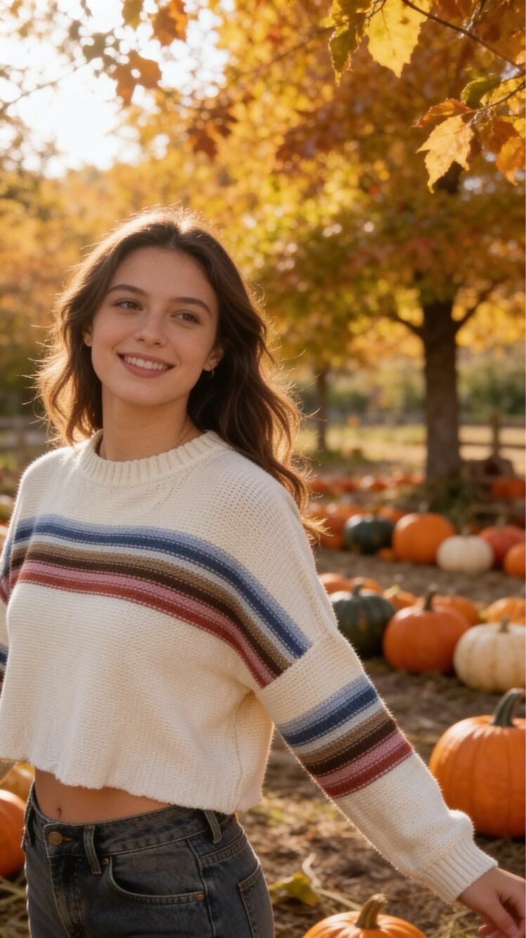 Wooden Ships Paola Buendia Autumn Stripe Crew Neck Sweater Knit Womens M/L EUC